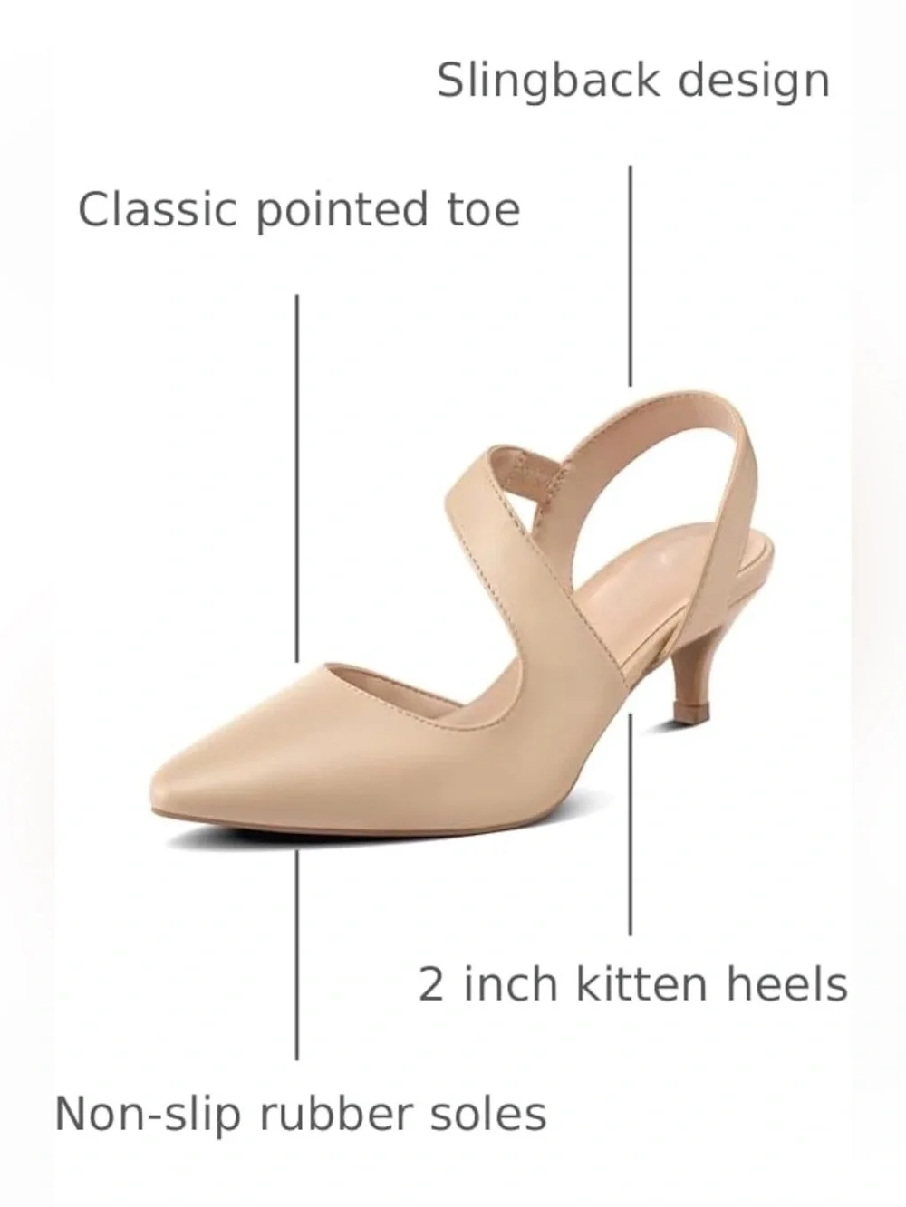 Women's Nude Pointed-Toe Slingback Kitten Heel Pumps